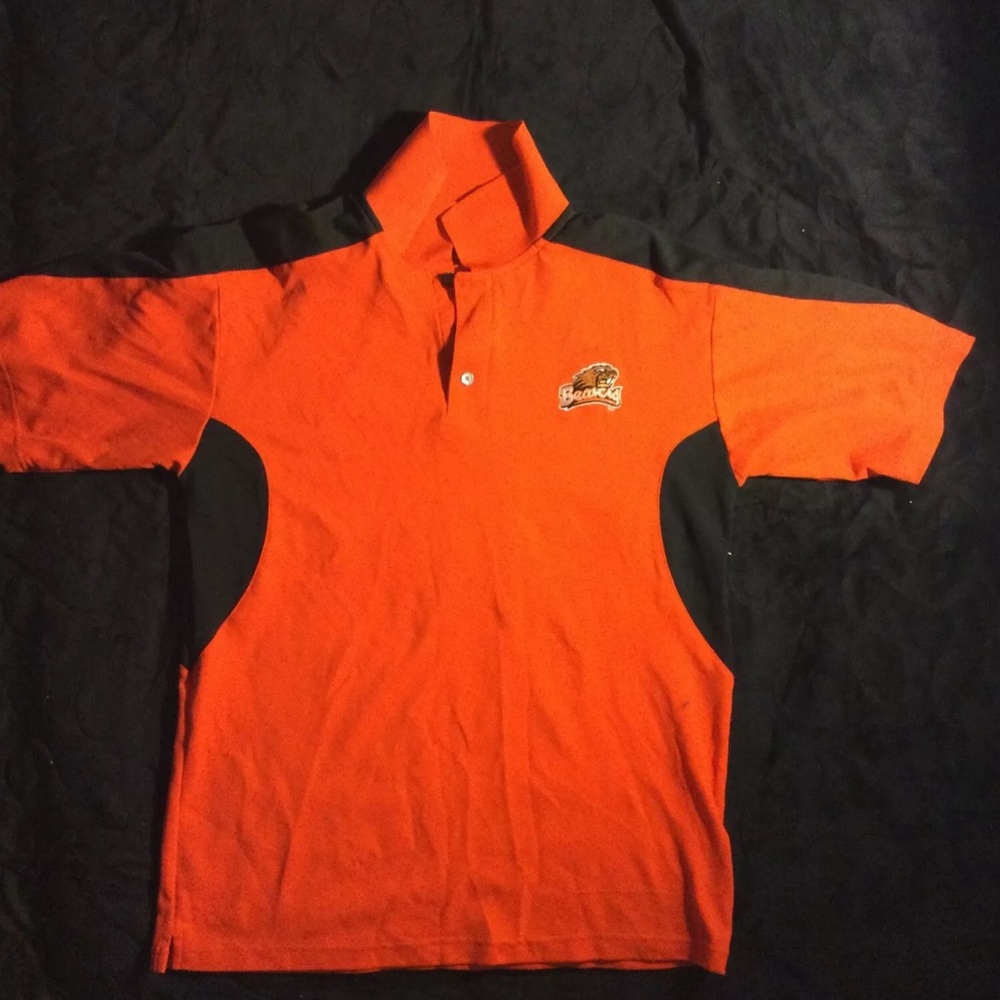 Orange Black Oregon State University Beavers Polo Shirt Medium M Pro Edge